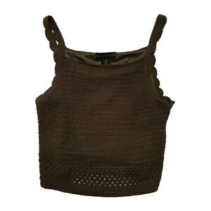 House of Harlow Tank Top Womens MED Crochet Olive Green Bohemian Hippie Lined